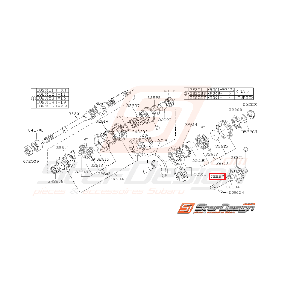 Axe de Poulie Intermédiaire Arbre Primaire Origine Subaru GT 1993 - 2000