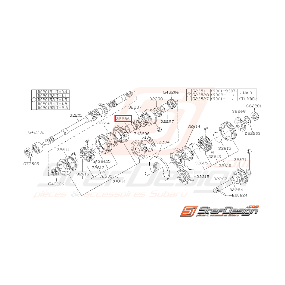 Bague Pignon de 4ème Vitesse Origine Subaru GT 1993 - 2000