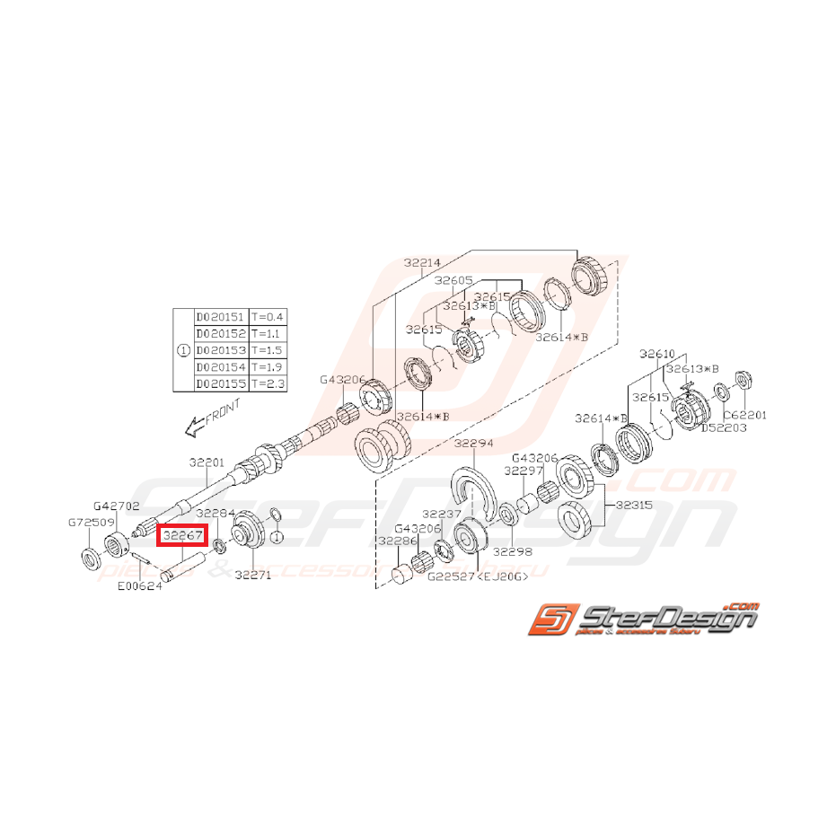 Axe de Poulie Intermédiaire Arbre Primaire Origine Subaru GT 1993 - 2000