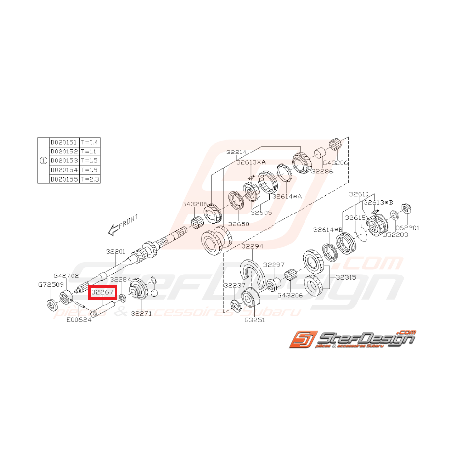 Axe de Poulie Intermédiaire Arbre Primaire Origine Subaru GT 1993 - 2000