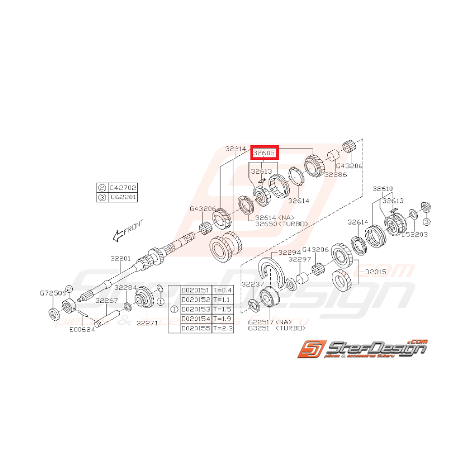 Ensemble Manchon et Moyeu Origine Subaru GT 1999 - 2000