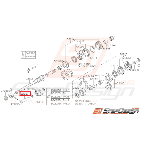 Axe de Poulie Intermédiaire Arbre Primaire Origine Subaru GT 1993 - 2000