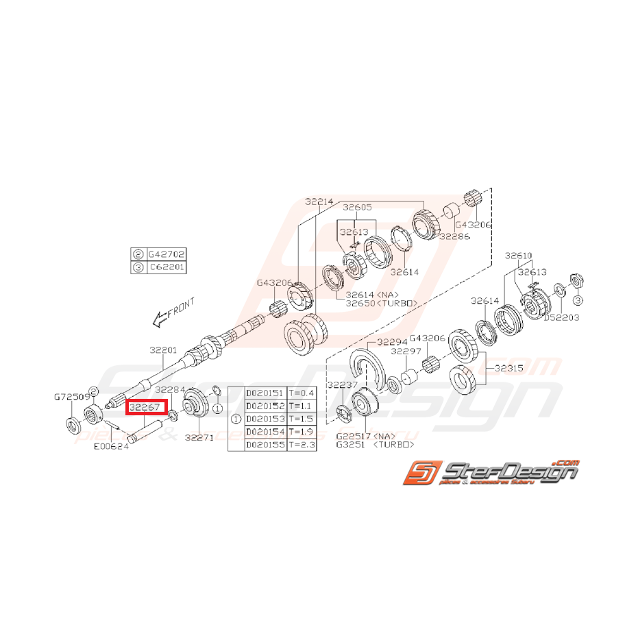 Axe de Poulie Intermédiaire Arbre Primaire Origine Subaru GT 1993 - 2000