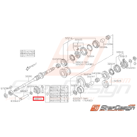 Pignon Intermédiaire de Marche Arrière Origine Subaru GT 1999 - 2000