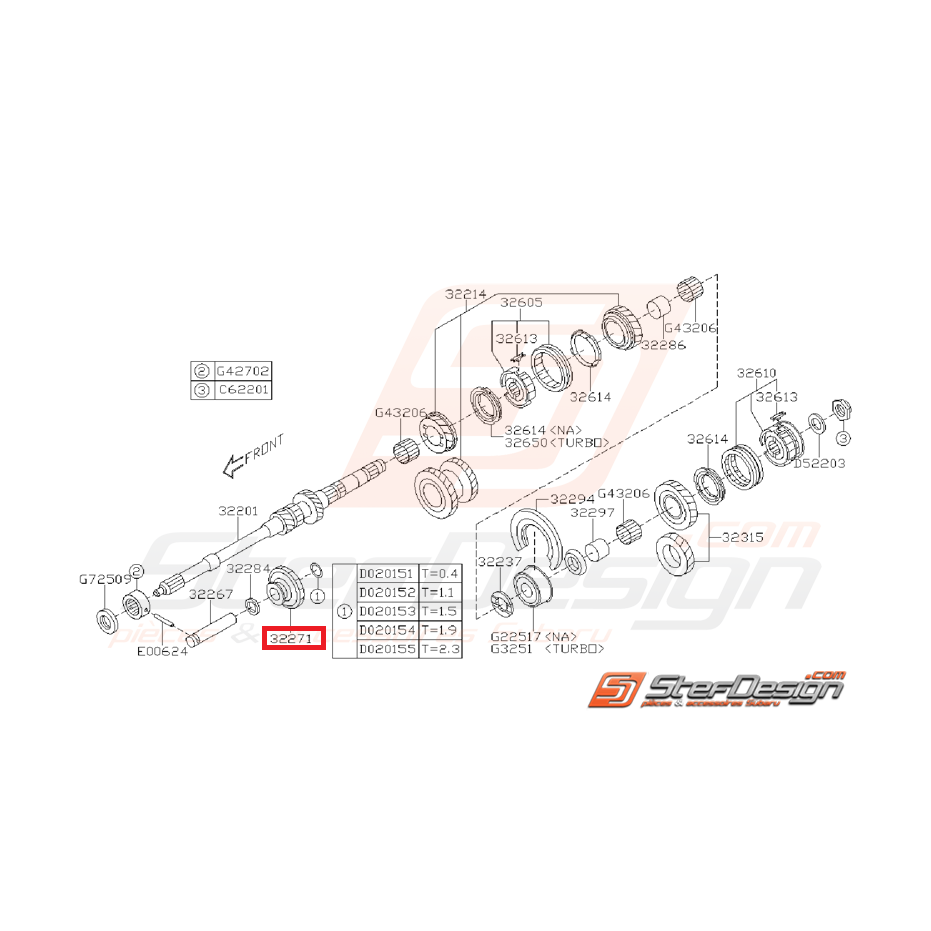 Pignon Intermédiaire de Marche Arrière Origine Subaru GT 1999 - 2000