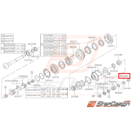 Jonc d’arrêt d'arbre secondaire boite 5 vitesses SUBARU GT 99-00