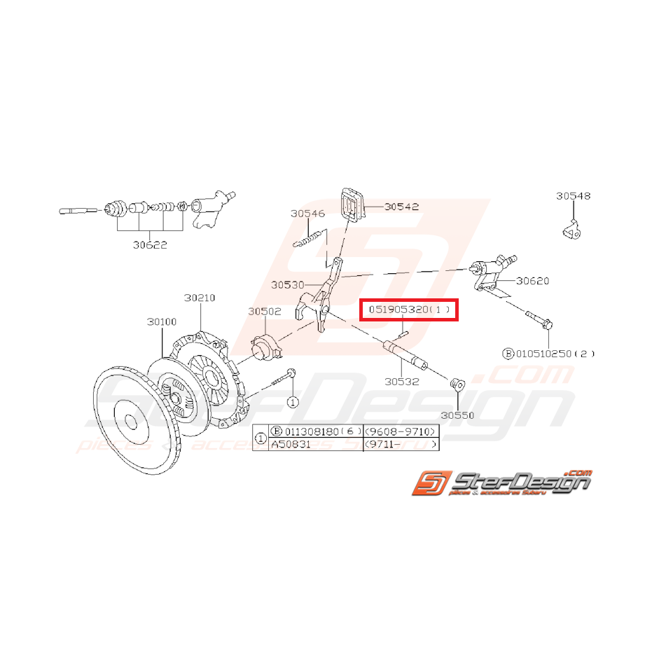 Arrêtoir d'axe de fouchette pour GT 93-00 et WRX/STI 2001-2007