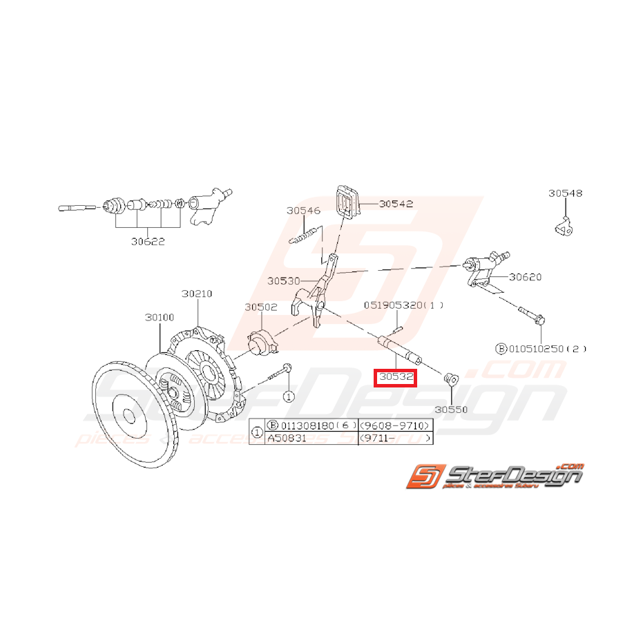 Axe de fourchette d'embrayage WRX 01-05 STI 01-14
