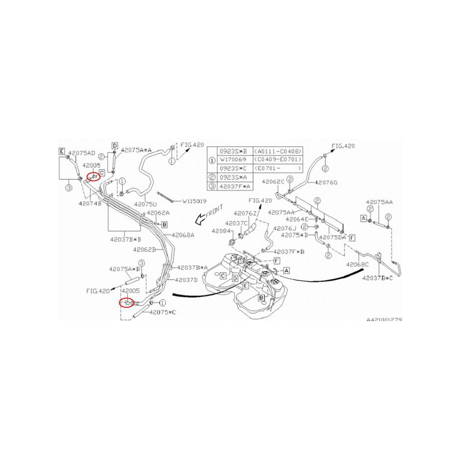 Clips de tuyau essence subaru impreza 00/07