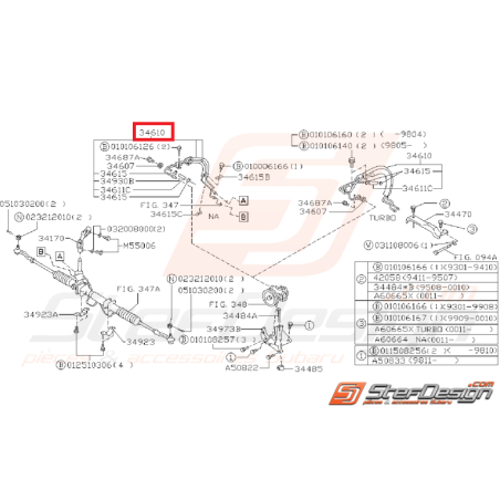 Tuyaux de direction assistée subaru GT 97-98