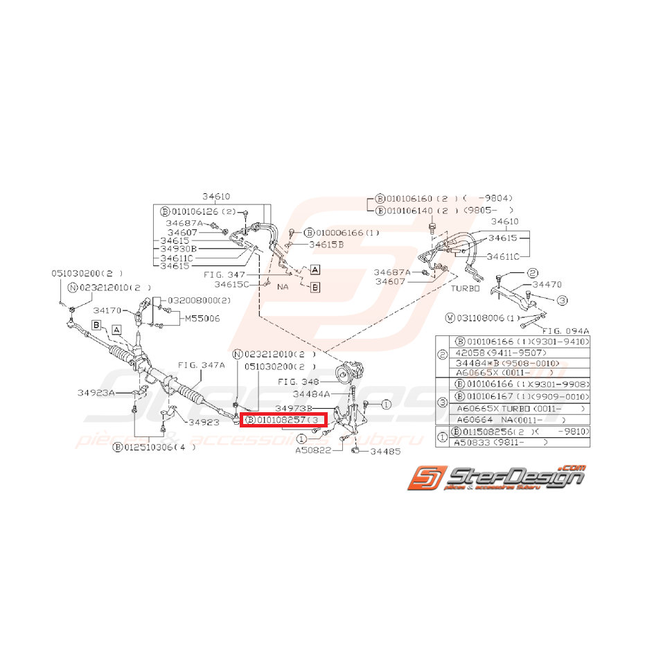 Vis Système de Direction Assistée Origine Subaru GT 1993 - 2000
