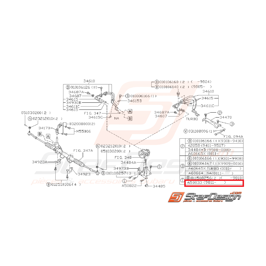 Vis de fixation de support de pompe de direction assistée SUBARU WRX/STI 01-07