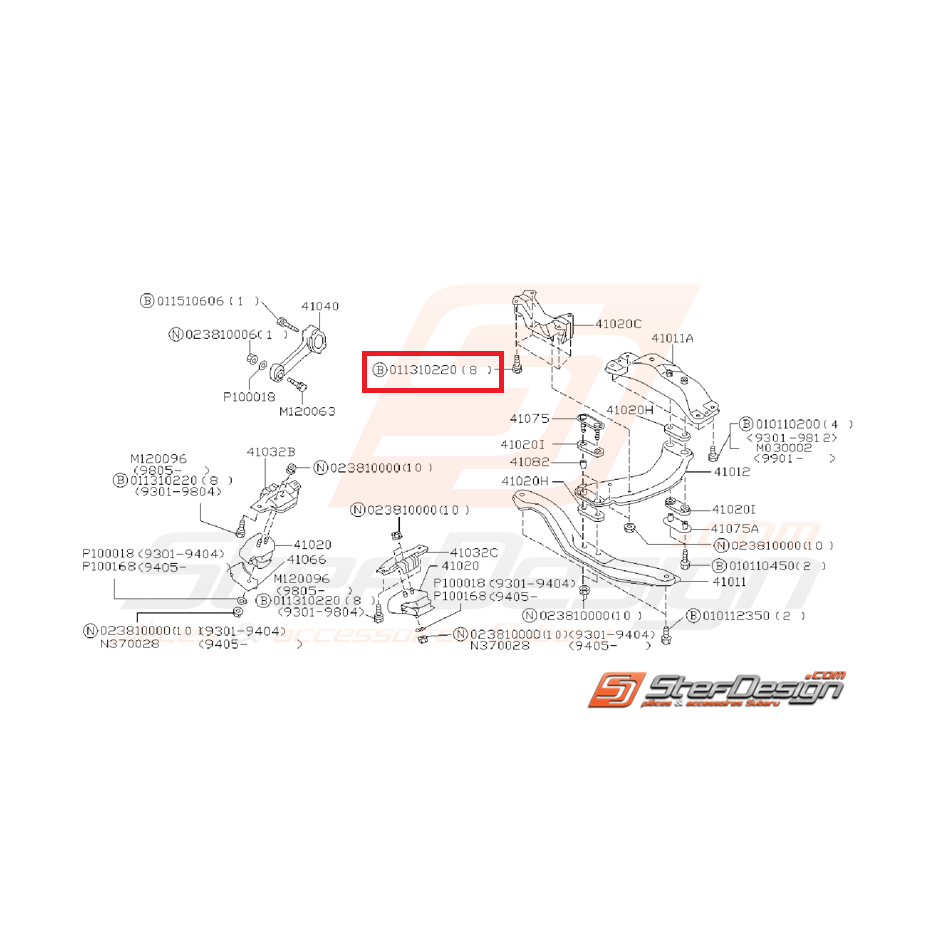 Boulon de fixation de support de boite origine SUBARU WRX/STI 01-05 Boulon de fixation de support de boite origine SUBARU WRX/STI 01-05