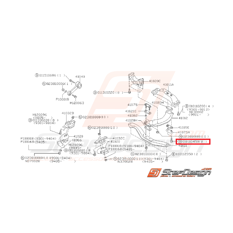 Vis de fixation de silent bloc d'échappement SUBARU WRX/STI 01-07