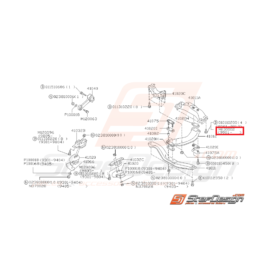 Boulon de fixation de support de boite SUBARU WRX/STI 01-07