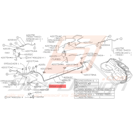 Flexible de Carburant Origine Subaru GT 1993 - 1998