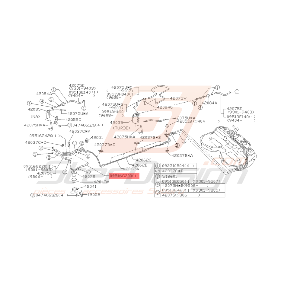 Flexible de Carburant Origine Subaru GT 1993 - 1998