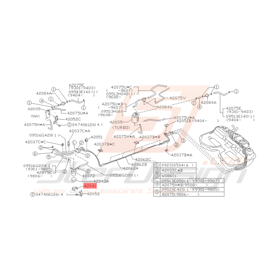 Collier Filtre à Essence Origine Subaru GT 1993 - 1998