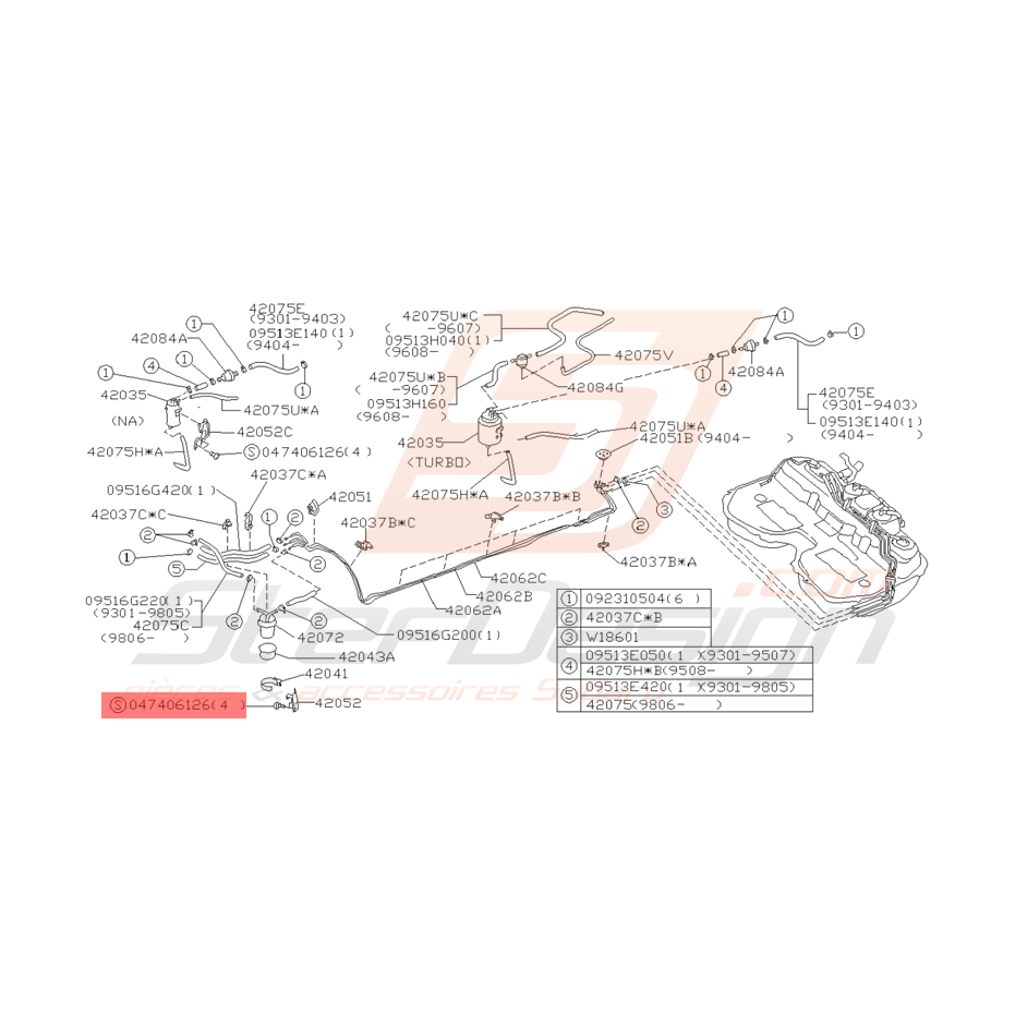 Flexible de Carburant Origine Subaru GT 1993 - 05/1998