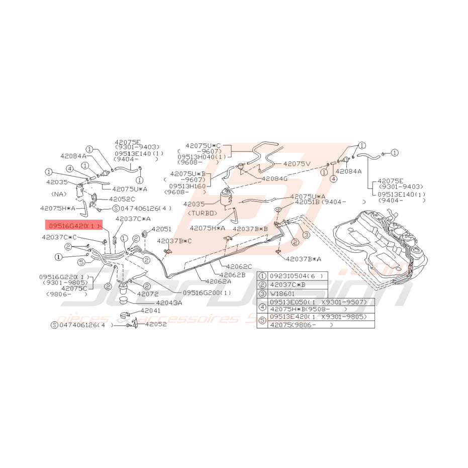 Tuyau de Carburant Origine Subaru GT 1993 - 1998