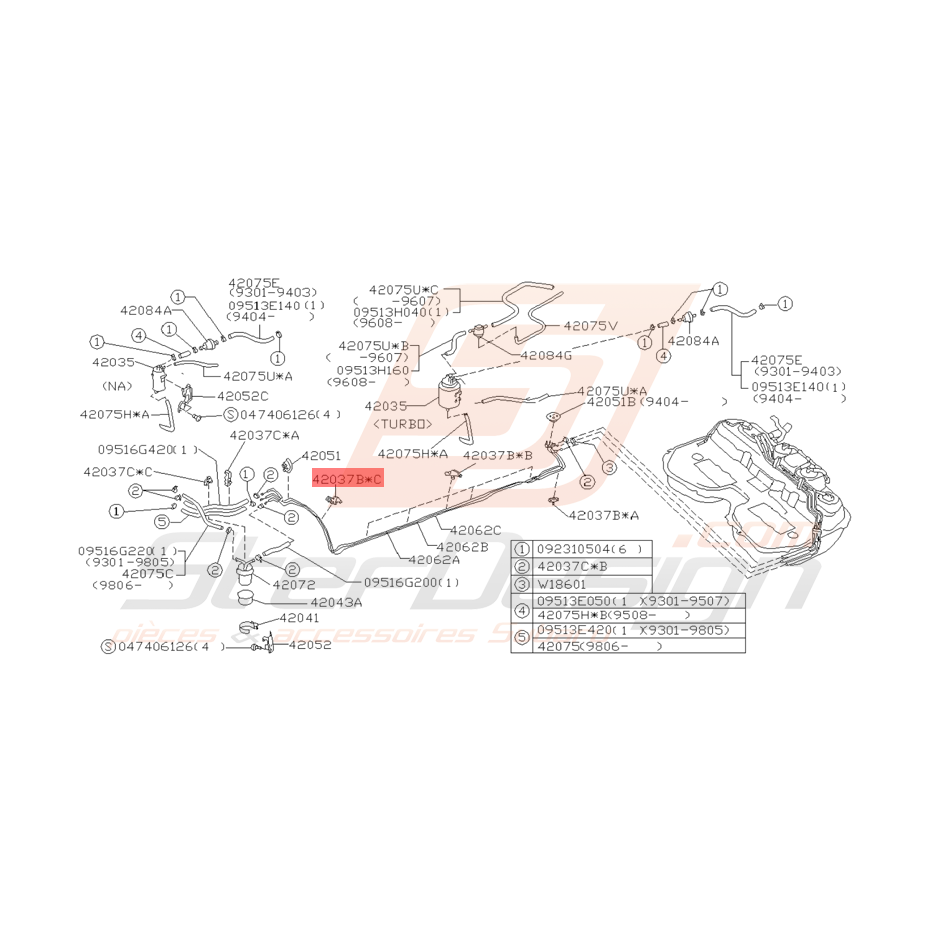 Attache Conduit de Carburant Origine Subaru GT 1993 - 1998