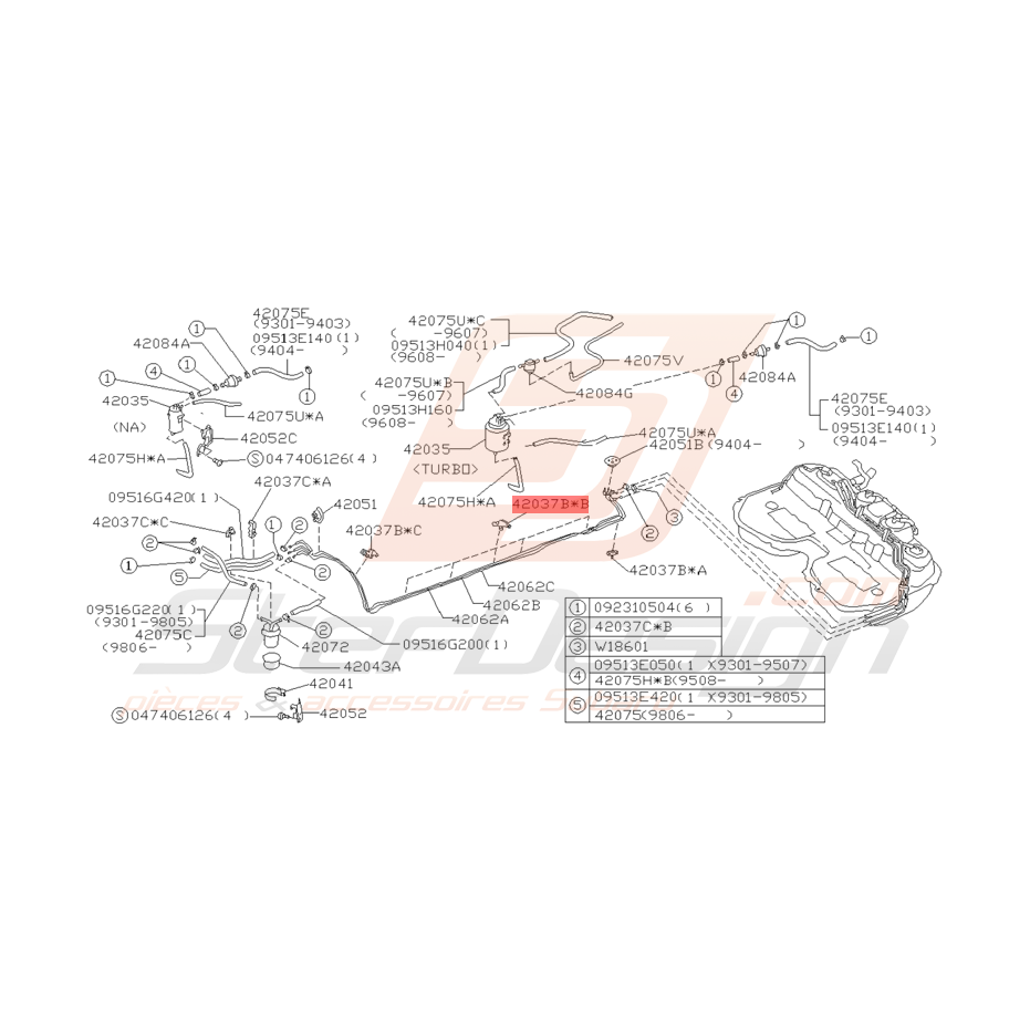 Attache Conduit de Carburant Origine Subaru GT 1993 - 1998