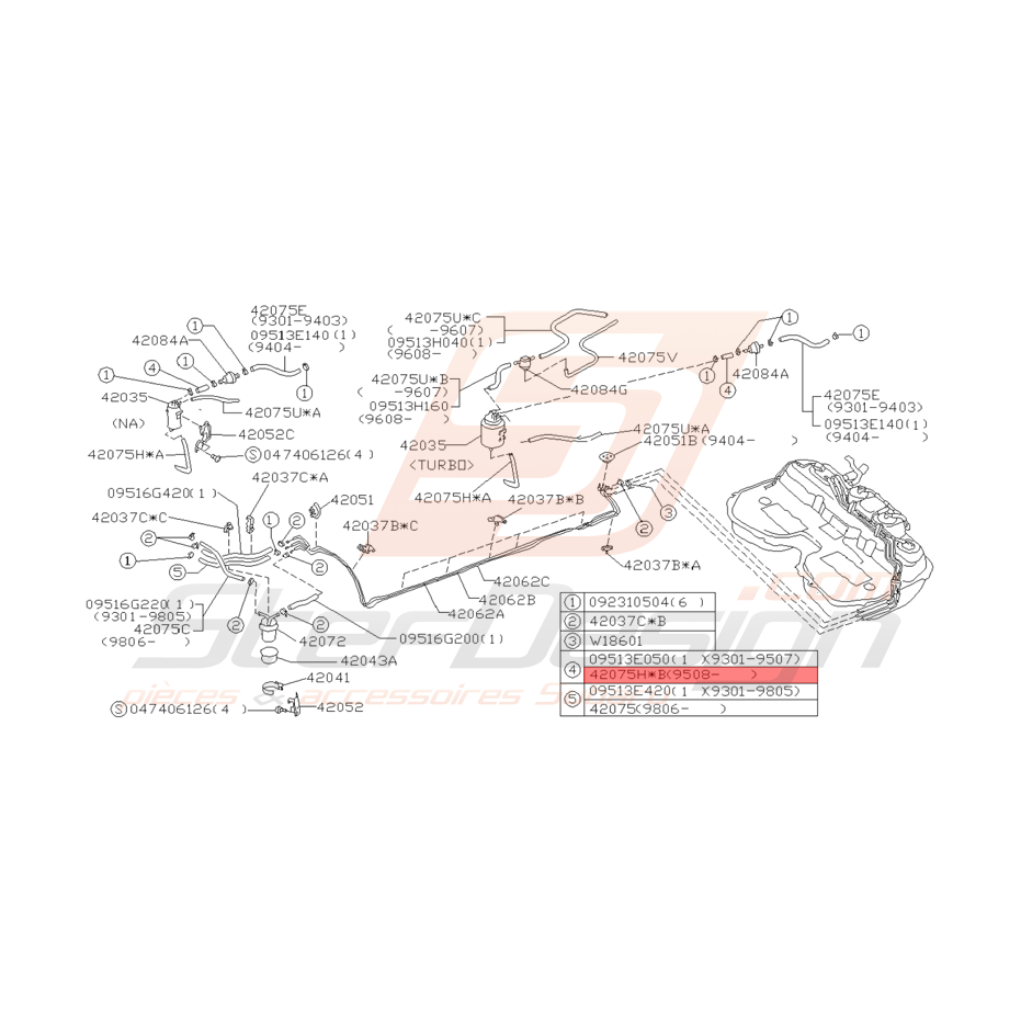Durite Origine Subaru Impreza GT de 08/1995 - 1998