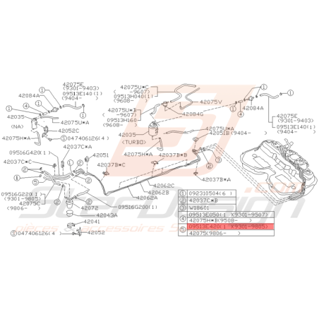 Flexible de Carburant Origine Subaru Impreza GT 1993 - 05/1998