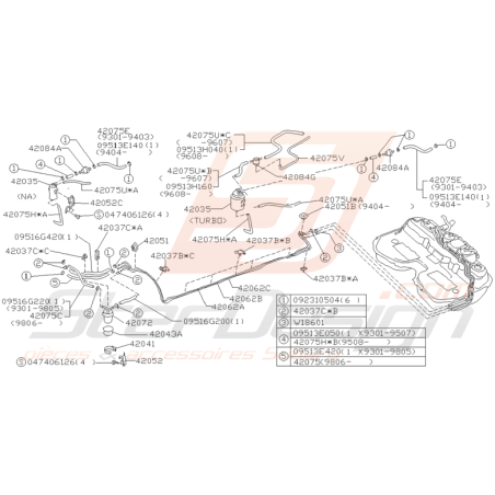 Ensemble Canalisation de Carburant Subaru GT 1993 - 1998