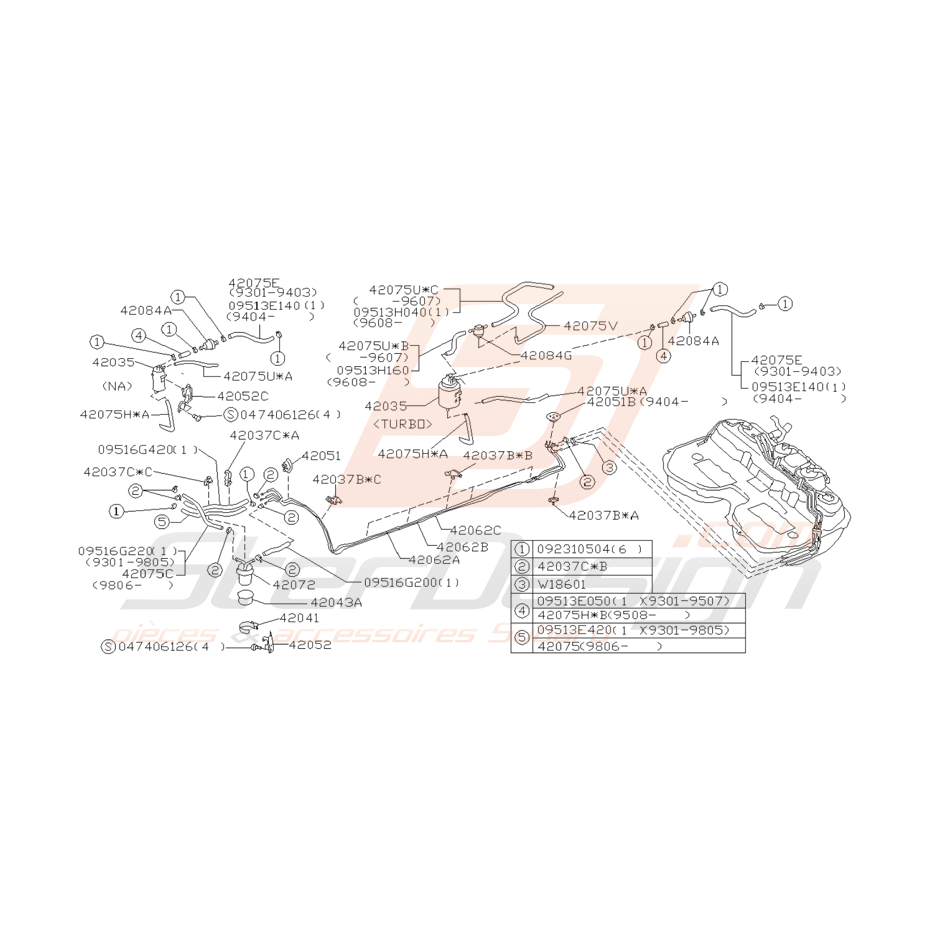 Ensemble Canalisation de Carburant Subaru GT 1993 - 1998