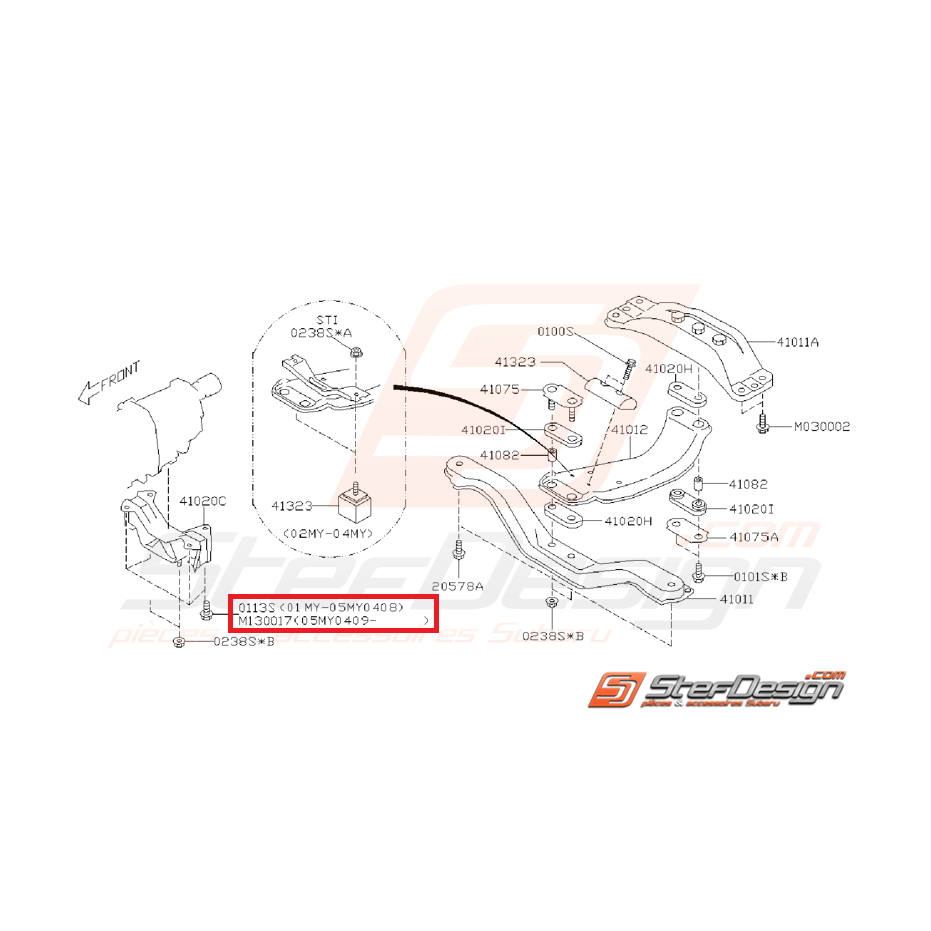 Boulon de fixation de support de boite origine SUBARU WRX/STI 01-05 Boulon de fixation de support de boite origine SUBARU WRX/STI 01-05