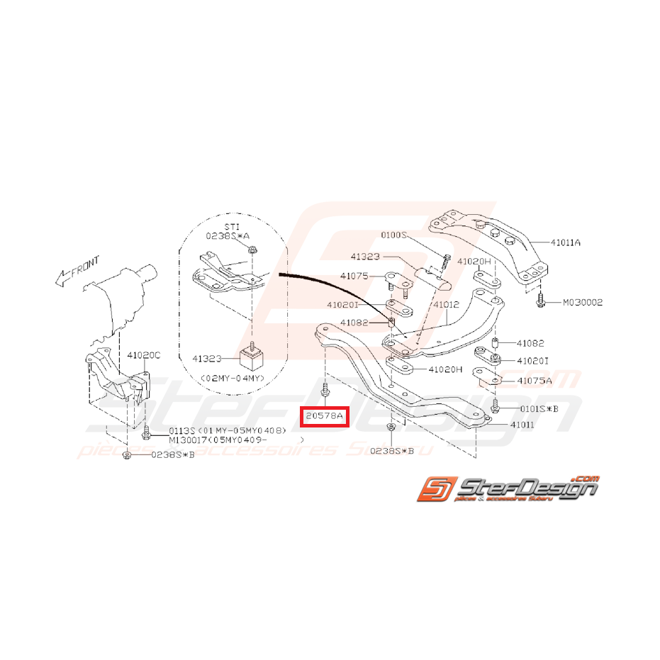 Vis de fixation de support de boite SUBARU WRX/STI 01-07 Vis de fixation de support de boite SUBARU WRX/STI 01-07