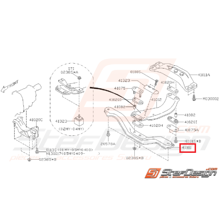 Poutre transversale de support de boite 6 vitesses SUBARU STI 03-07