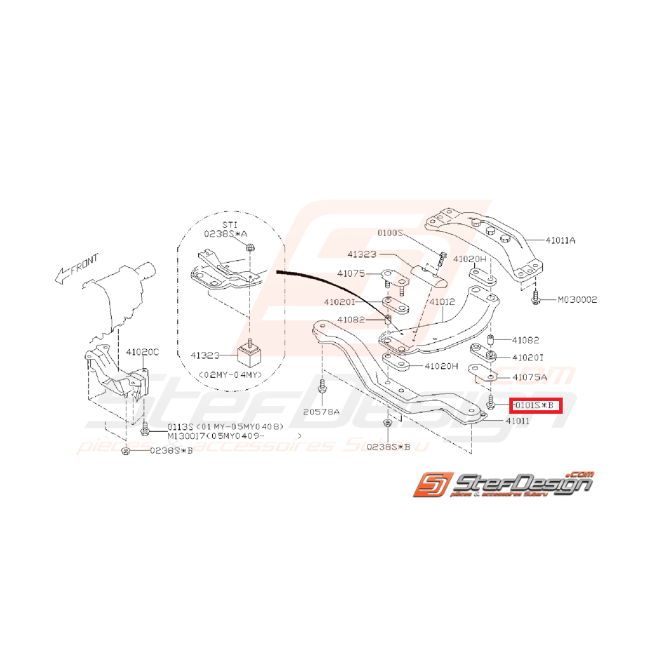 Vis de fixation de silent bloc d'échappement SUBARU WRX/STI 01-07