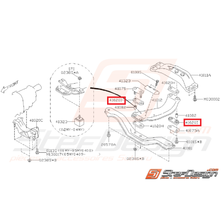 Silent bloc de traverse de support de pont SUBARU WRX/STI 05-07