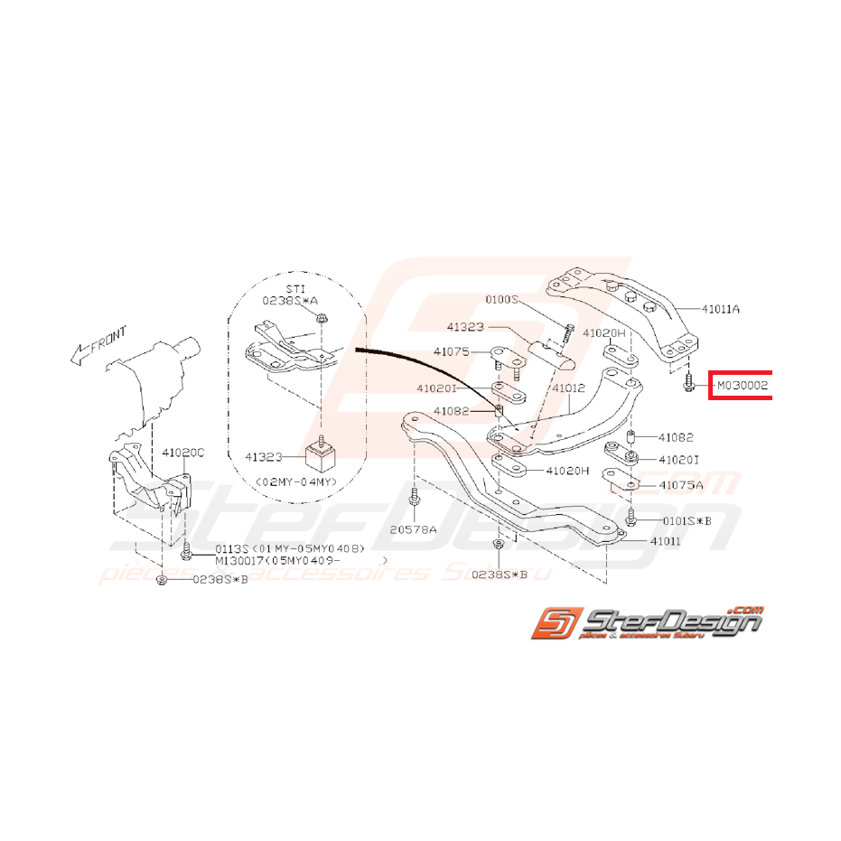 Boulon de fixation de support de boite SUBARU WRX/STI 01-07