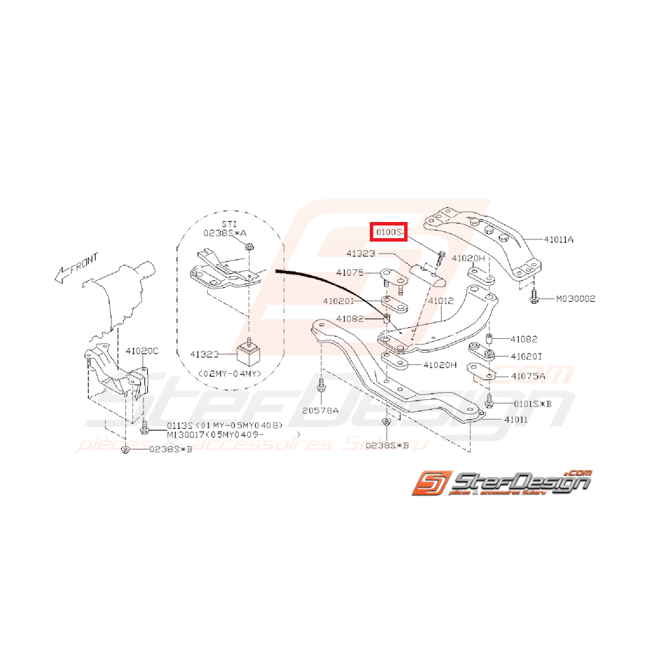 Vis de fixation de support de boite SUBARU WRX/STI 01-07 Vis de fixation de support de boite SUBARU WRX/STI 01-07