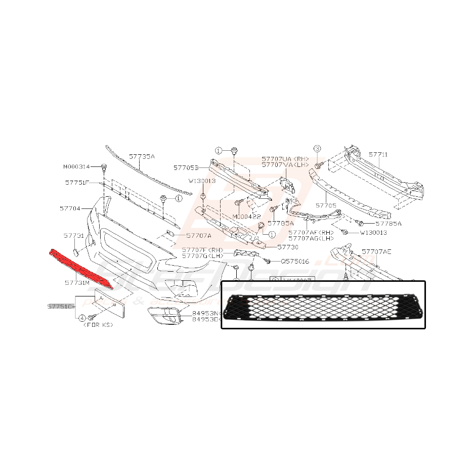 Grille de pare choc avant pour subaru STI 2015-2017