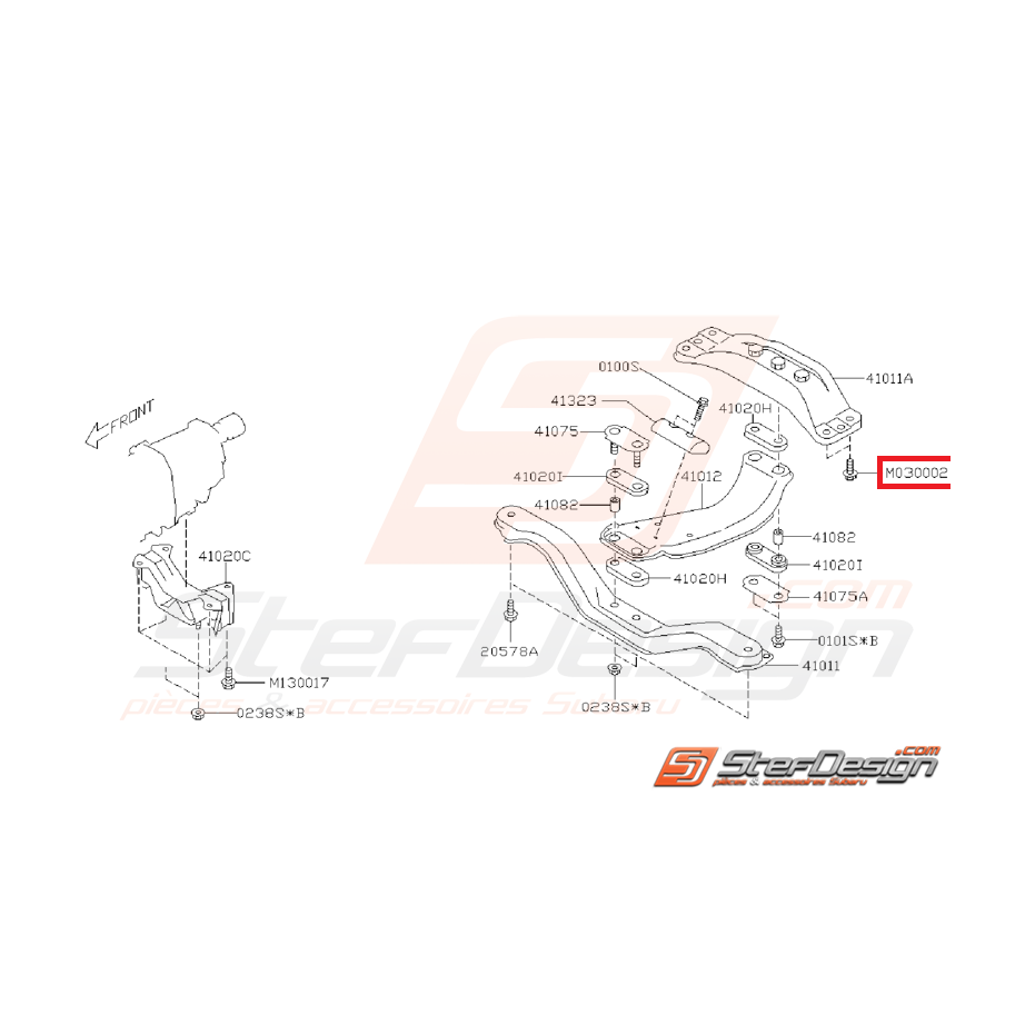 Boulon de fixation de support de boite SUBARU WRX/STI 01-07