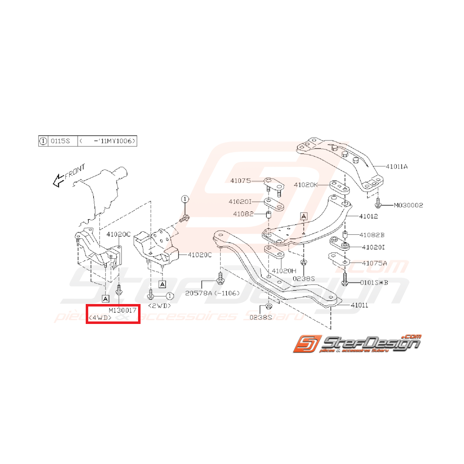 Boulon de fixation de support de boite origine SUBARU WRX/STI 01-05 Boulon de fixation de support de boite origine SUBARU WRX/STI 01-05