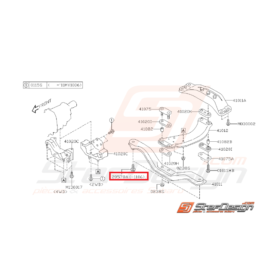 Vis de fixation de support de boite SUBARU WRX/STI 01-07 Vis de fixation de support de boite SUBARU WRX/STI 01-07