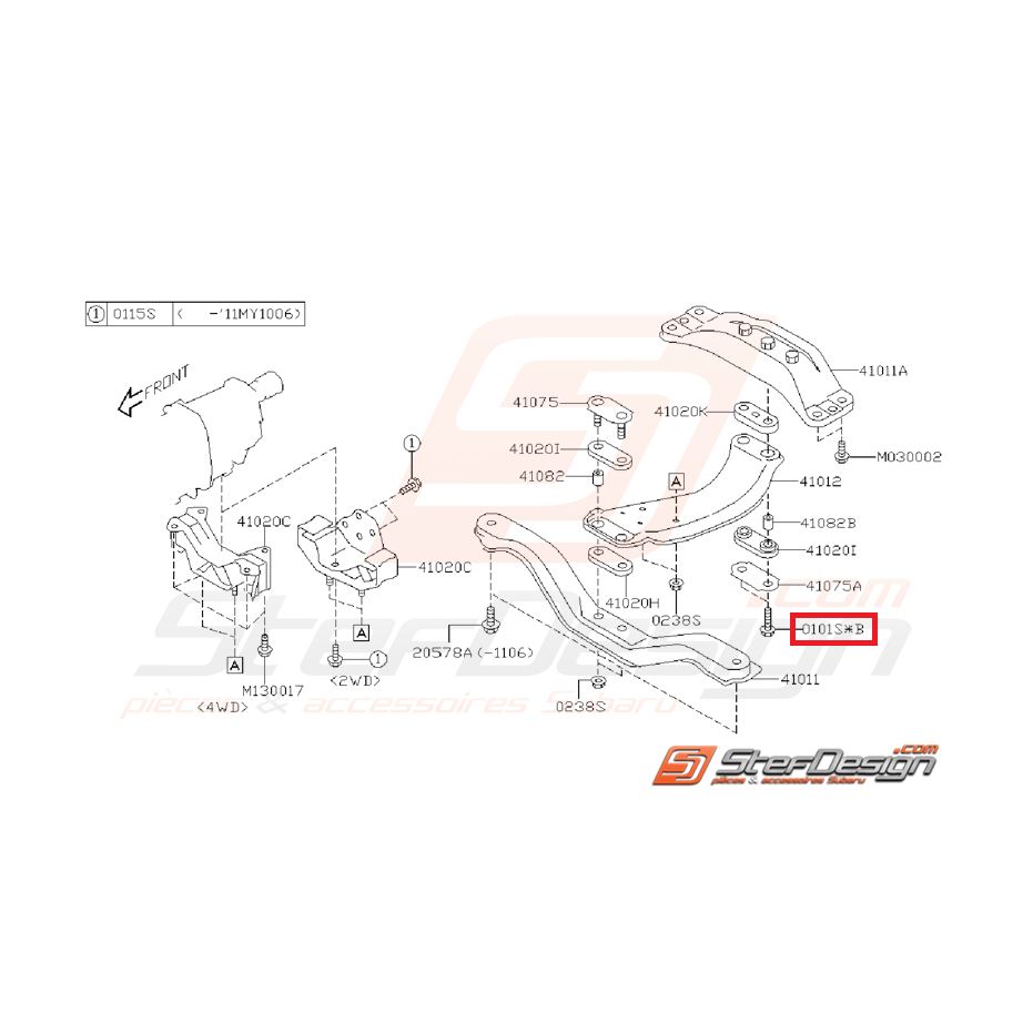 Vis de fixation de silent bloc d'échappement SUBARU WRX/STI 01-07