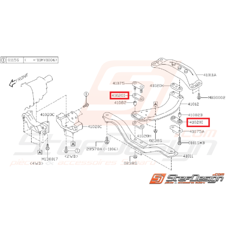 Silent bloc de traverse de support de pont SUBARU WRX/STI 05-07