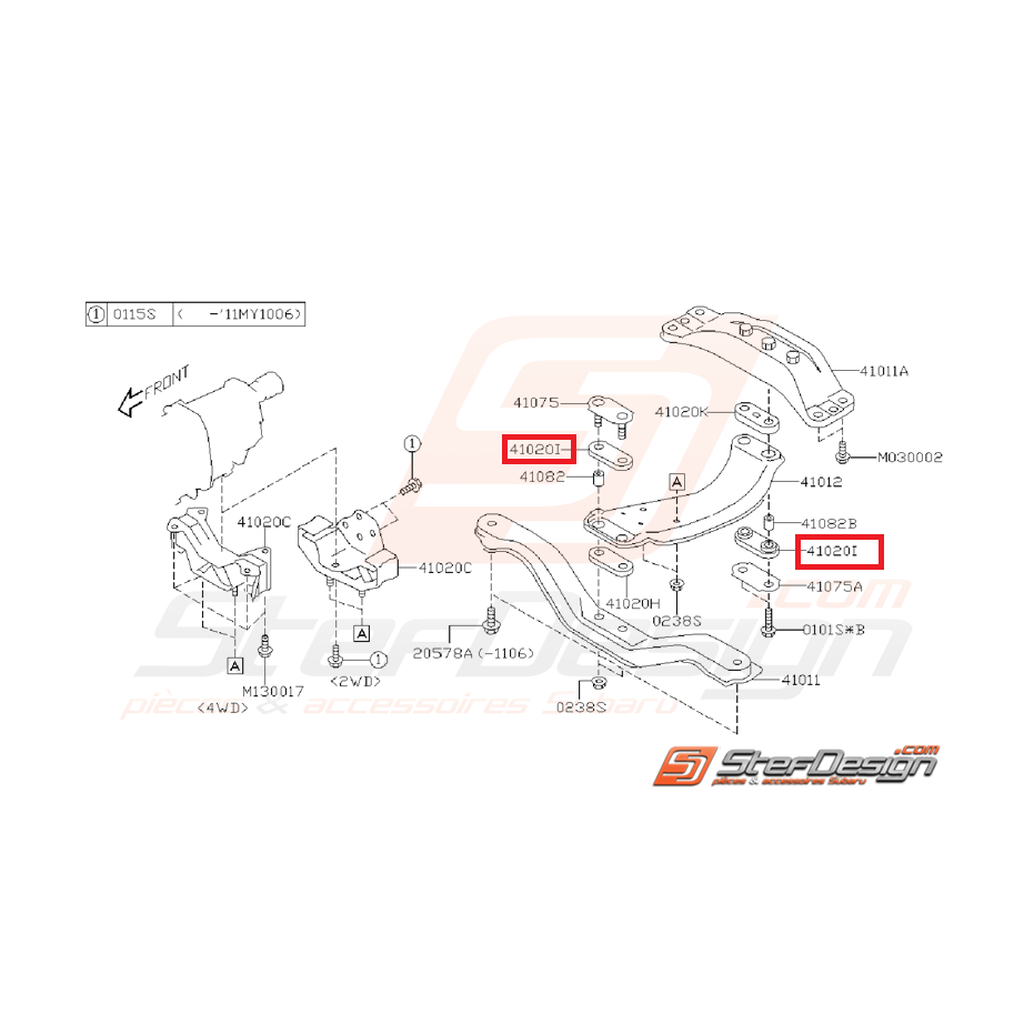 Silent bloc de traverse de support de pont SUBARU WRX/STI 05-07 Silent bloc de traverse de support de pont SUBARU WRX/STI 05-07