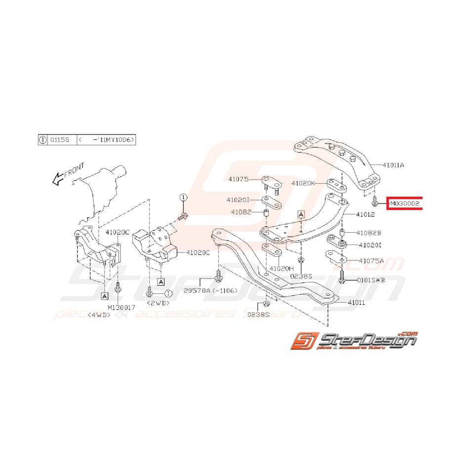 Boulon de fixation de support de boite SUBARU WRX/STI 01-07