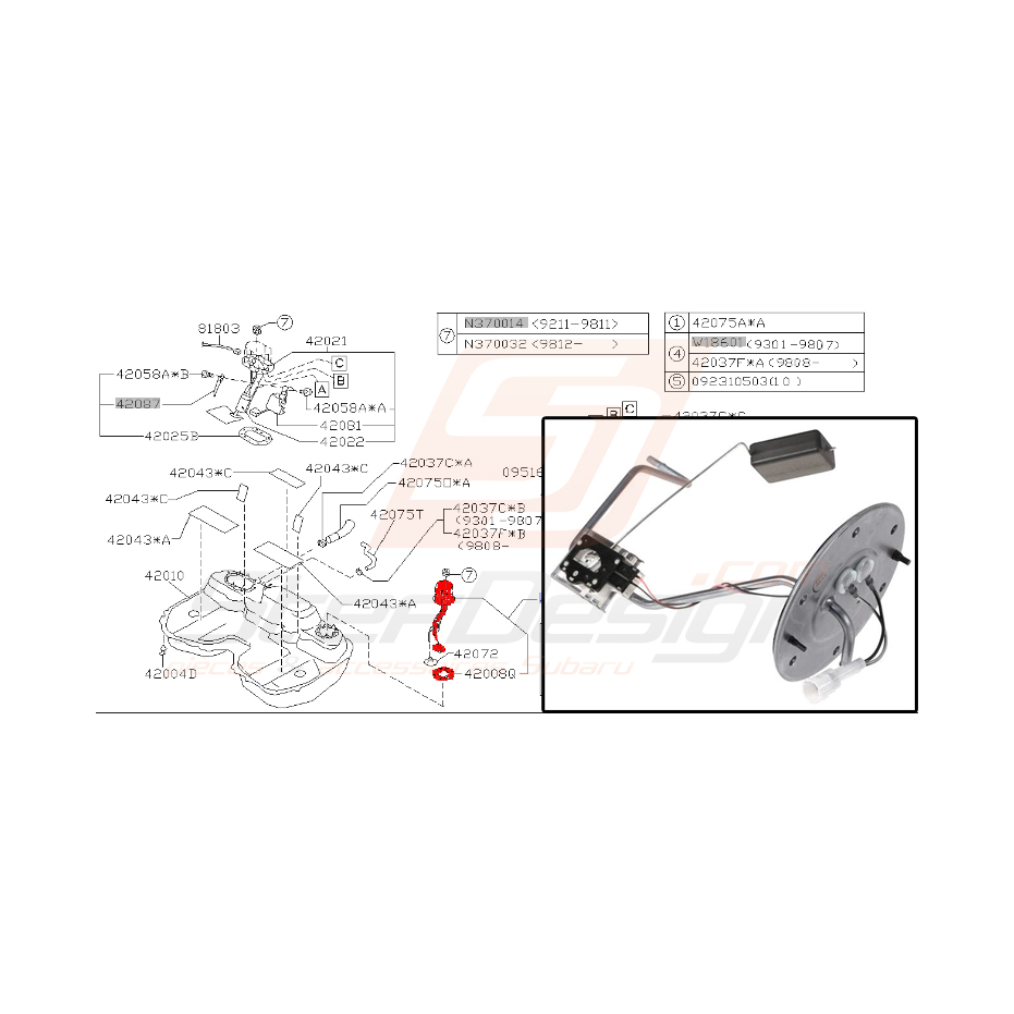 Ensemble secondaire réservoir essence GT 1999-2000 Ensemble secondaire réservoir essence GT 1999-2000