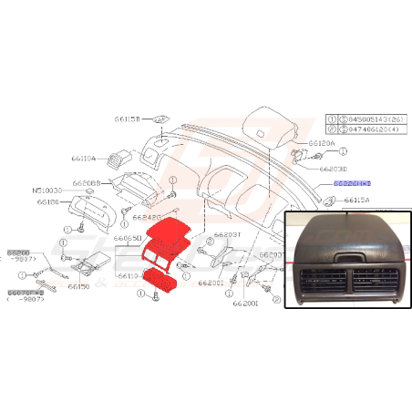 Boite à gants centrale subaru GT 98-00