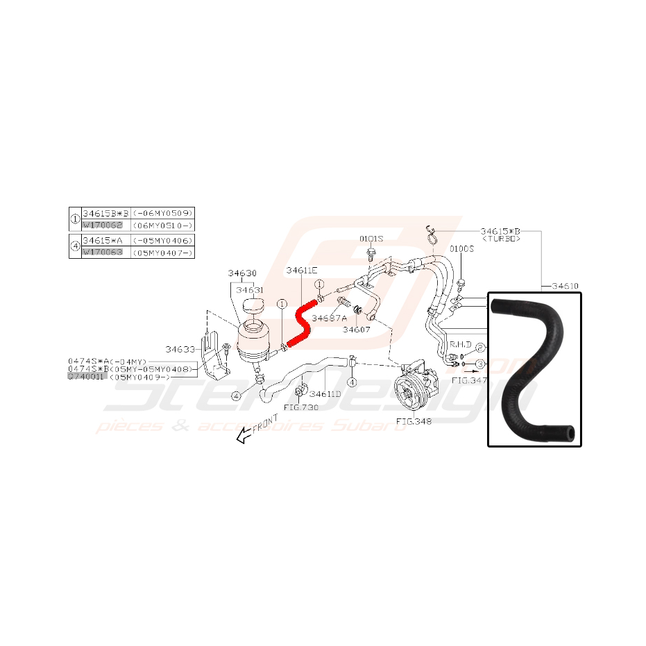 Durite de retour pompe de direction SUBARU WRX/STI 01-07