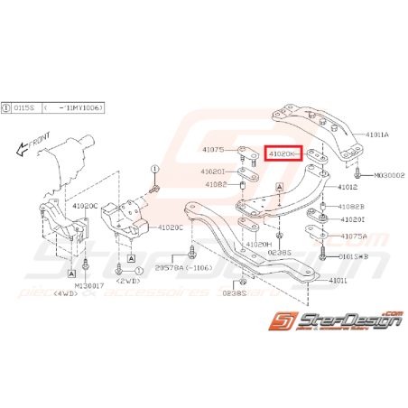 Silent bloc de traverse de support de boite SUBARU WRX/STI /forester 08+