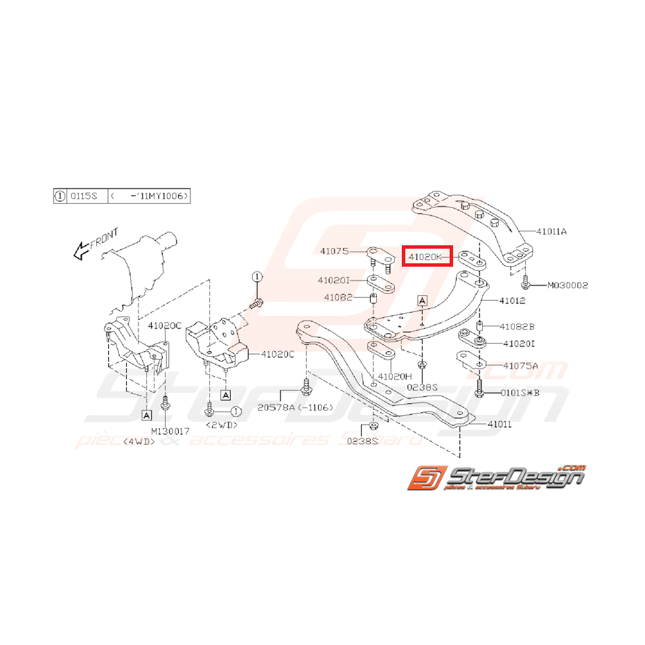 Silent bloc de traverse de support de boite SUBARU WRX/STI /forester 08+